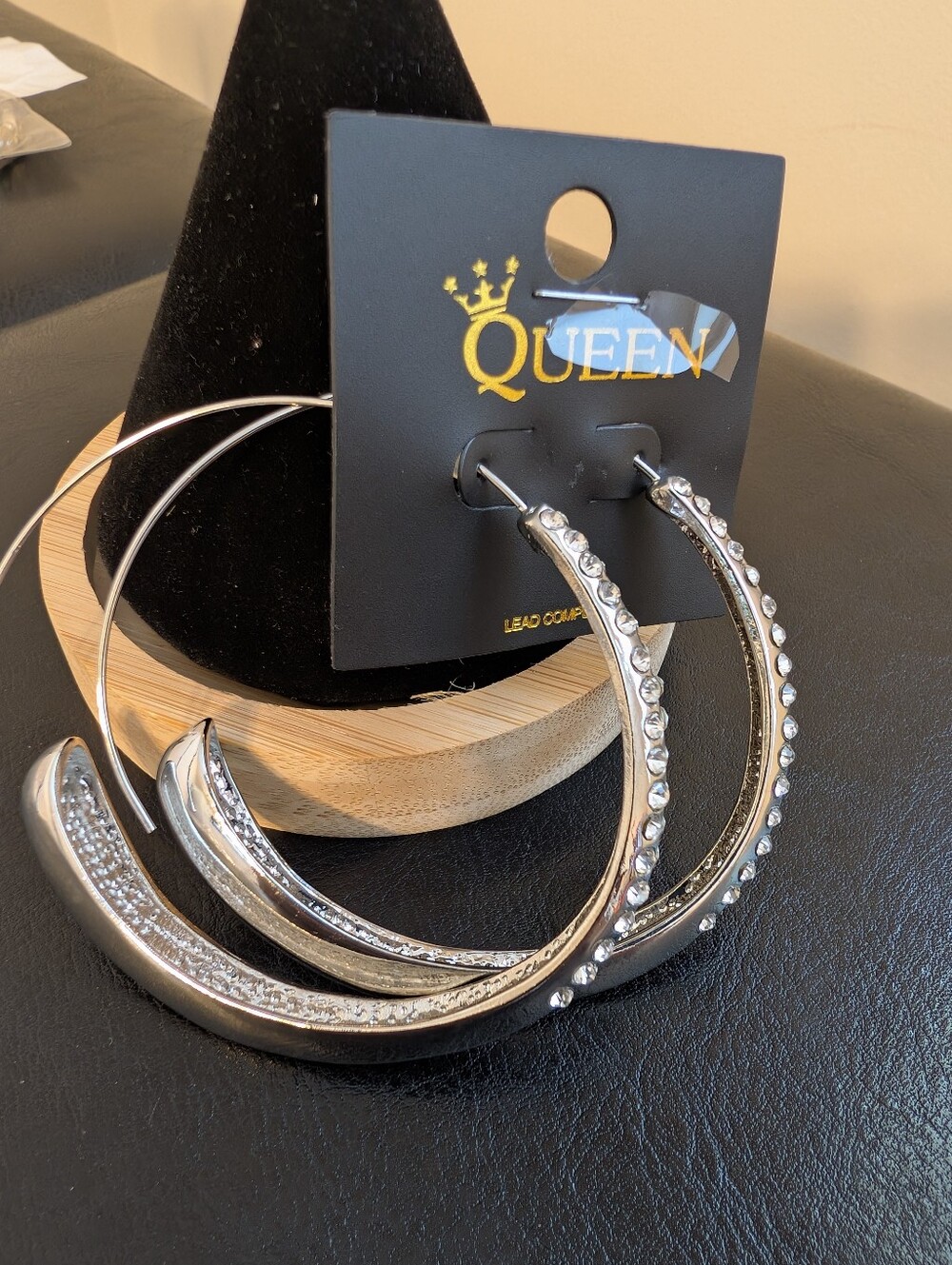 Queen Silver Hoop Earrings with Clear Crystal Accents